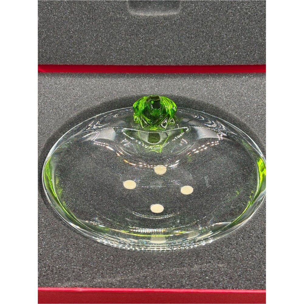 RARE Baccarat 7” Rainette Crystal Dish With Green Frog In Original Box MSRP $460